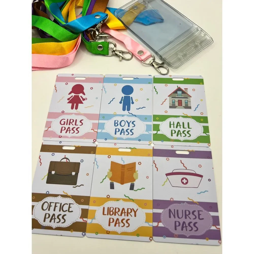 School‎ Hall Pass Bundle Set with Lanyards Teacher Classroom  Organization
